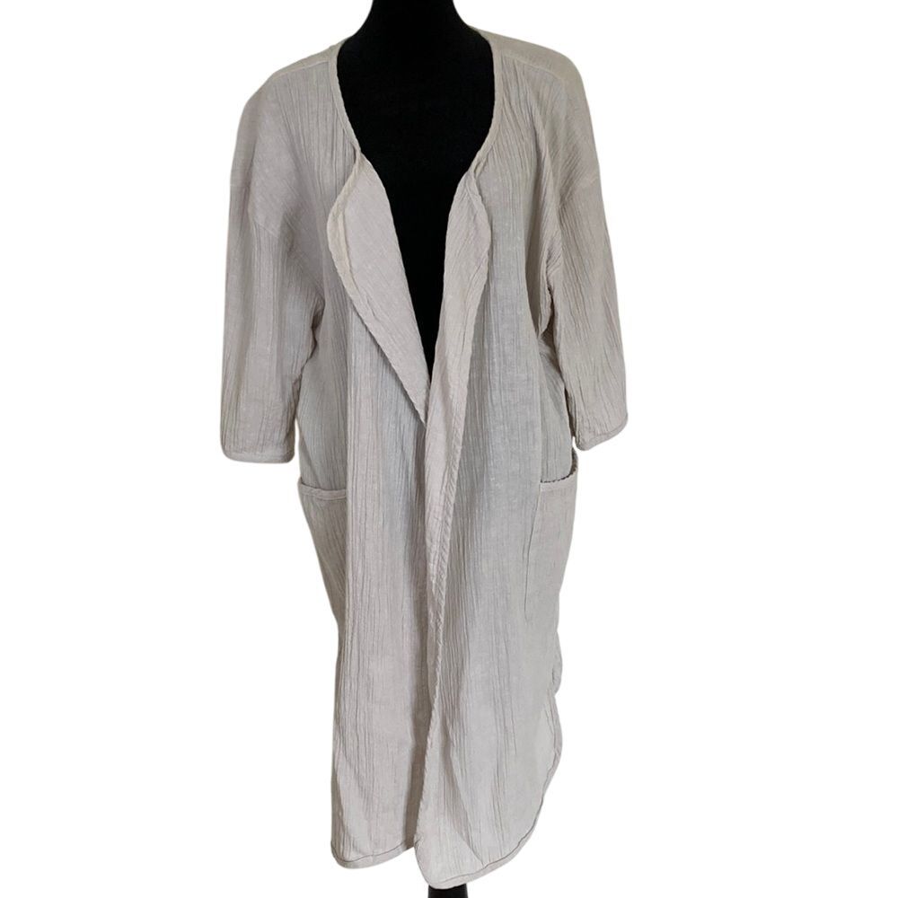 Soft Surroundings Women's‎ Linen Blend Duster Size Medium Elbow Sleeve Tan